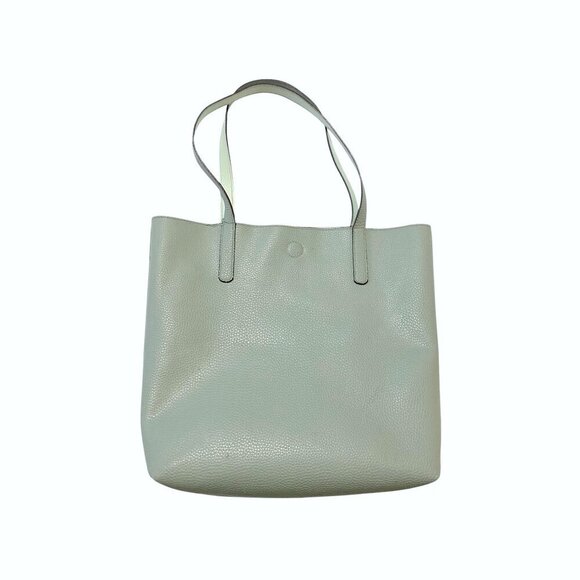Vegan Leather Tote Bag with Triangle Pouch.  Blue/Seafoam - Picture 2 of 11
